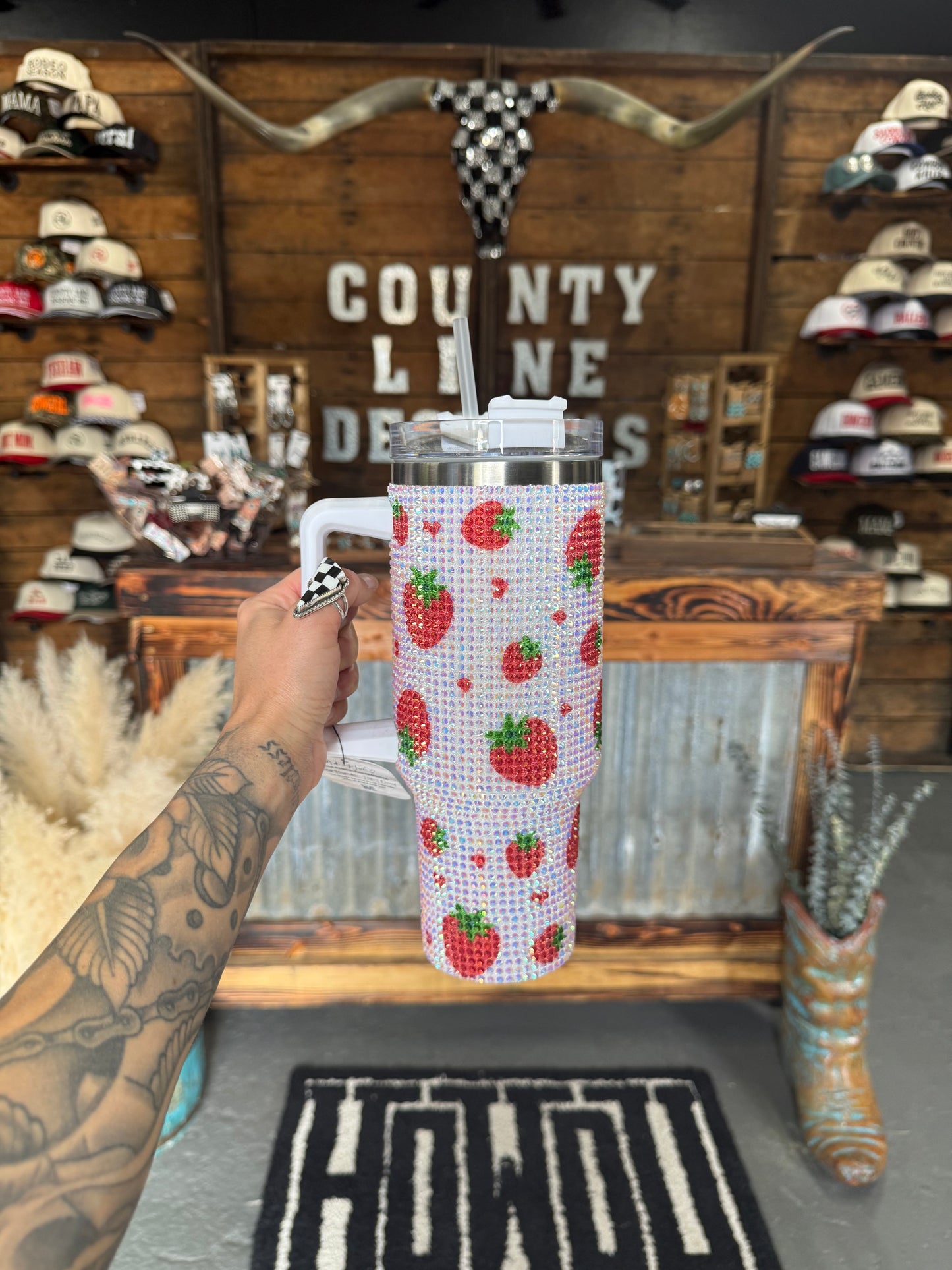 Rhinestone Strawberry Tumbler