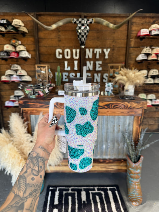 Rhinestone Cowprint Tumbler