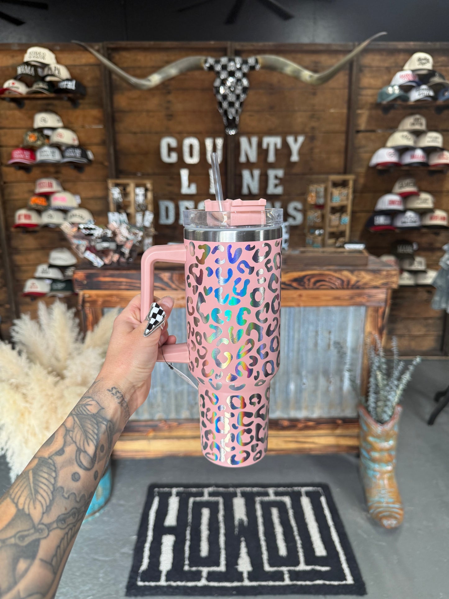 Pink Leopard Holographic Tumbler