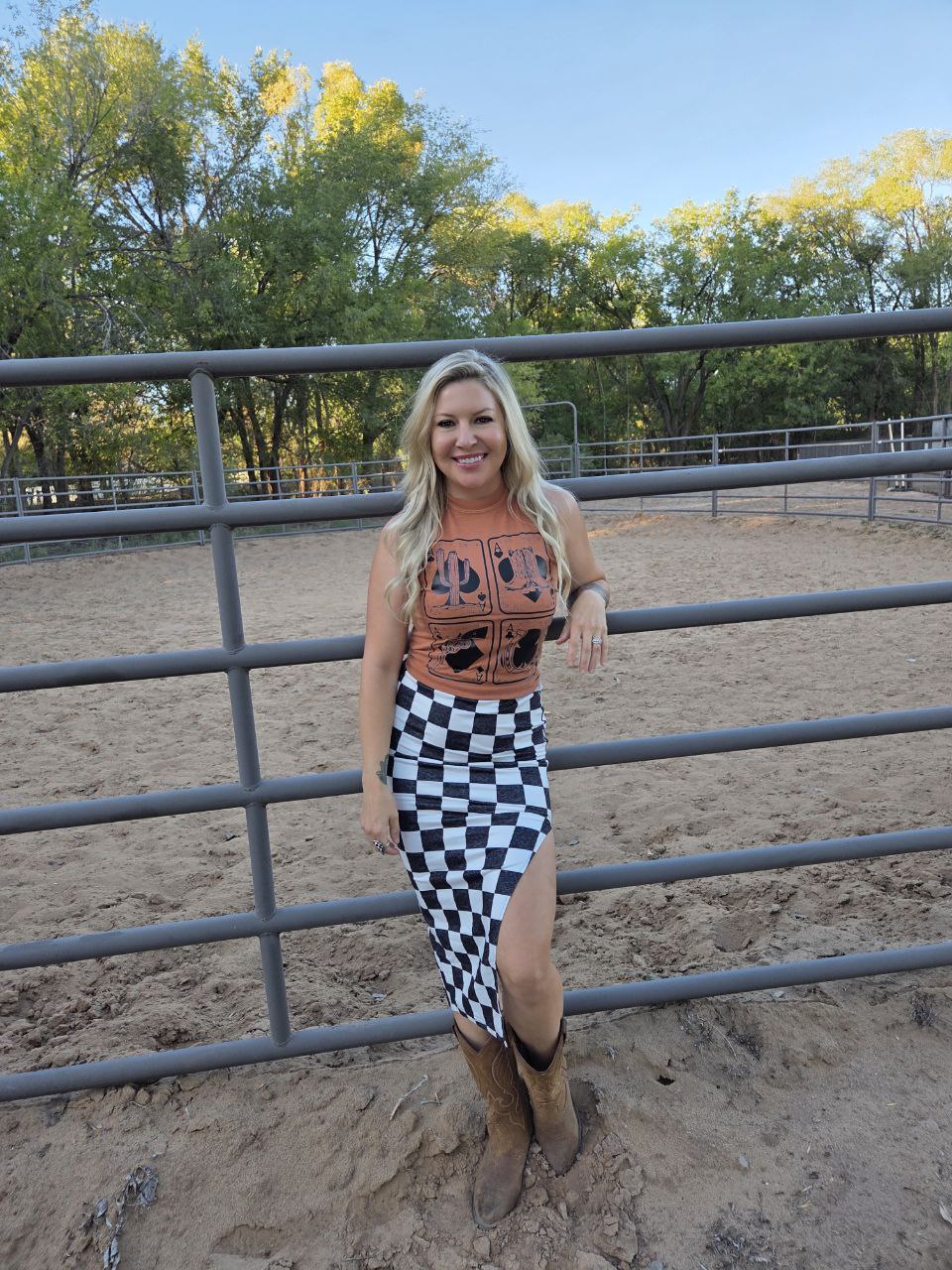 Checkered Slit Skirt